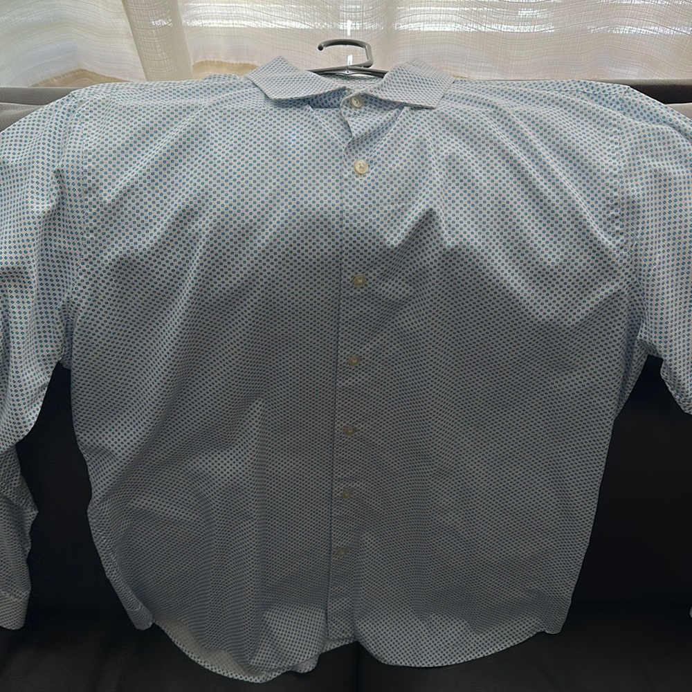Express XL  17 - 17.5 extra slim fit button down shirt. White with blue pattern.